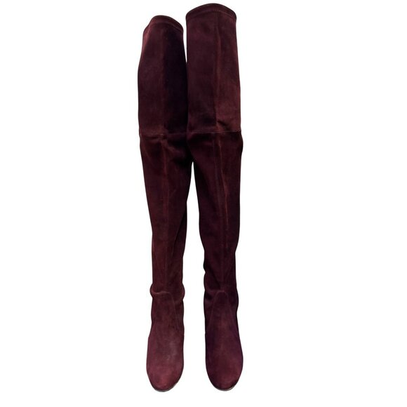 Stuart Weitzman Suede Over-The-Knee Boots In Wine With Block Heel Size 7 - Picture 3 of 11